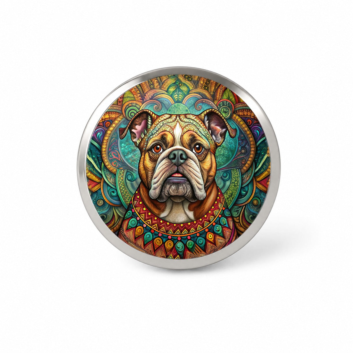 Bulldog Dog Bohemian Art Novelty Hat Backpack Lapel Pin