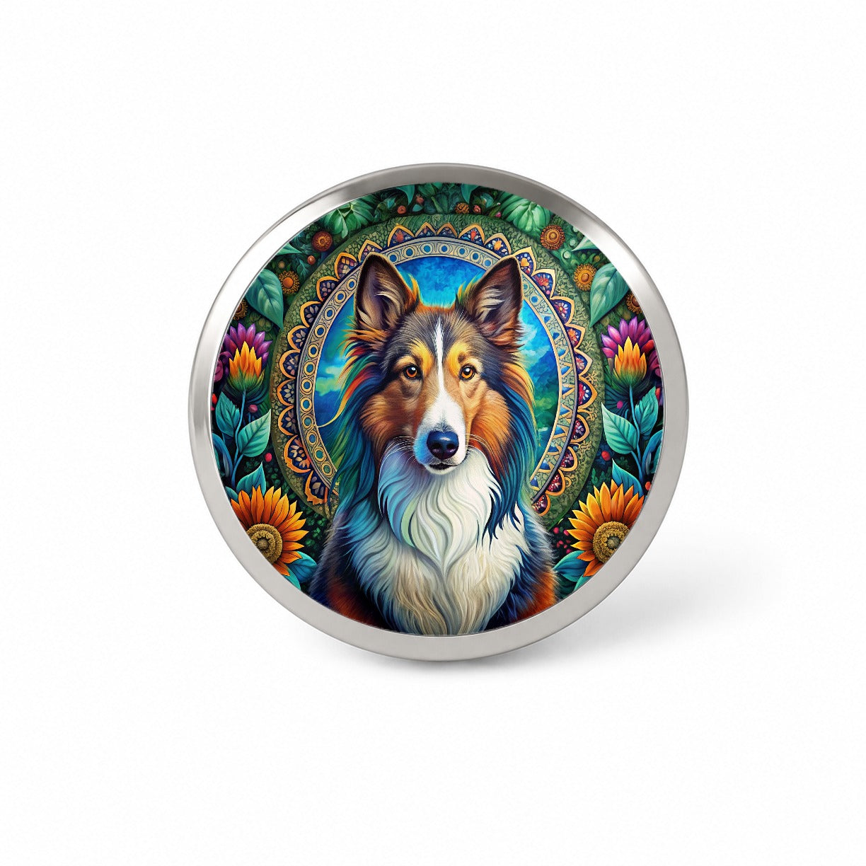 Collie Dog Bohemian Art Novelty Hat Backpack Lapel Pin