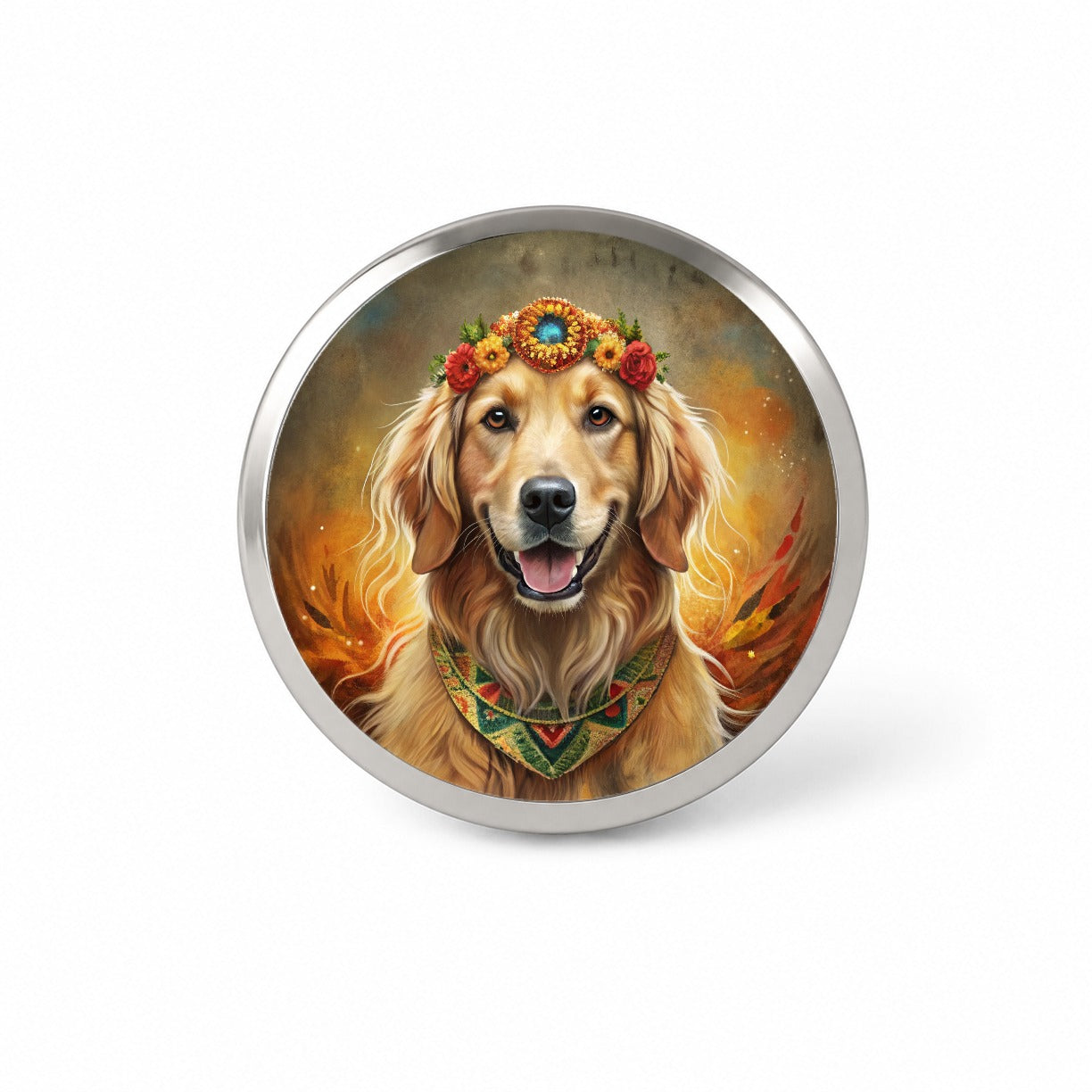 Golden Retriever Dog Bohemian Art Novelty Hat Backpack Lapel Pin
