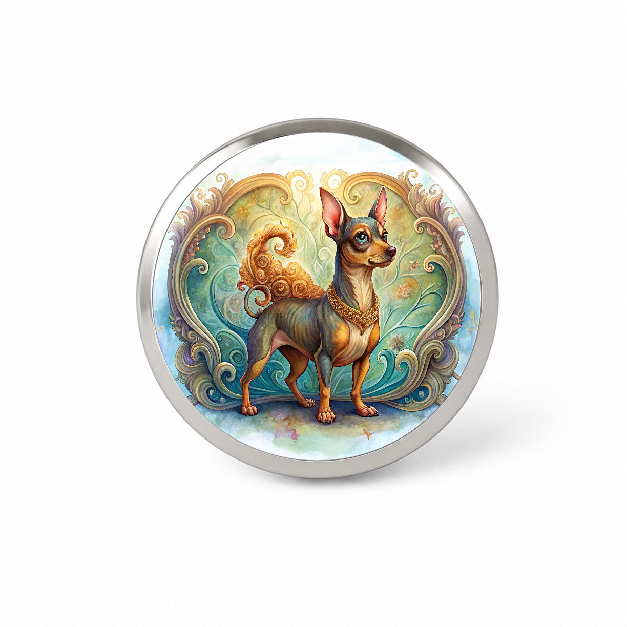 Miniature Pinscher Dog Art Nouveau Novelty Hat Backpack Lapel Pin