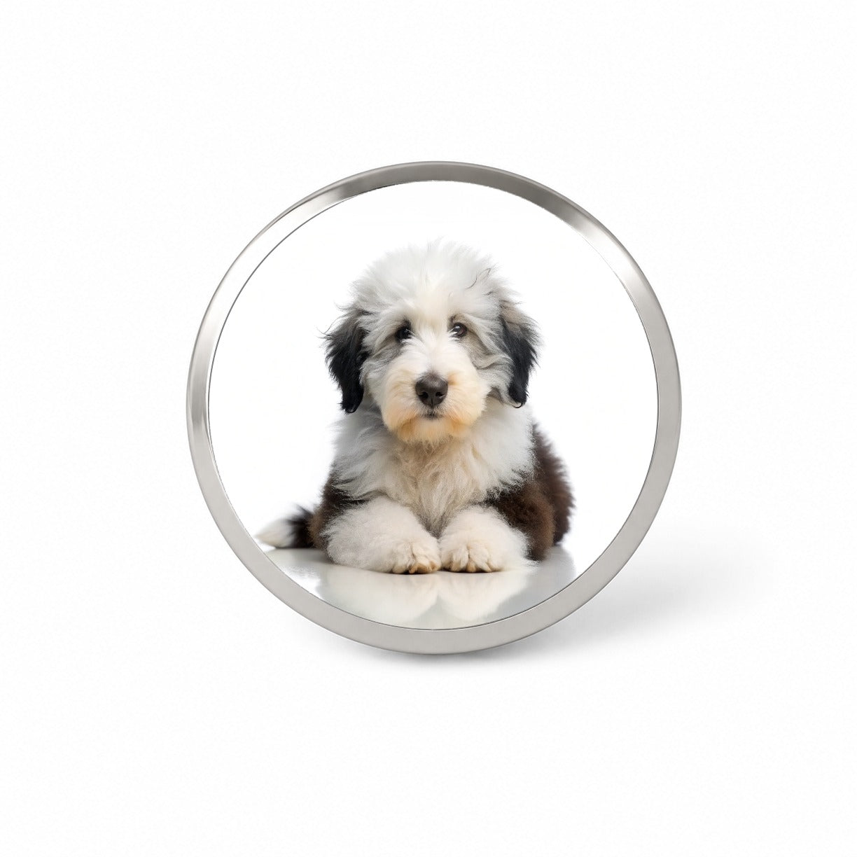 Old English Sheepdog Dog Puppy Photo Novelty Hat Backpack Lapel Pin