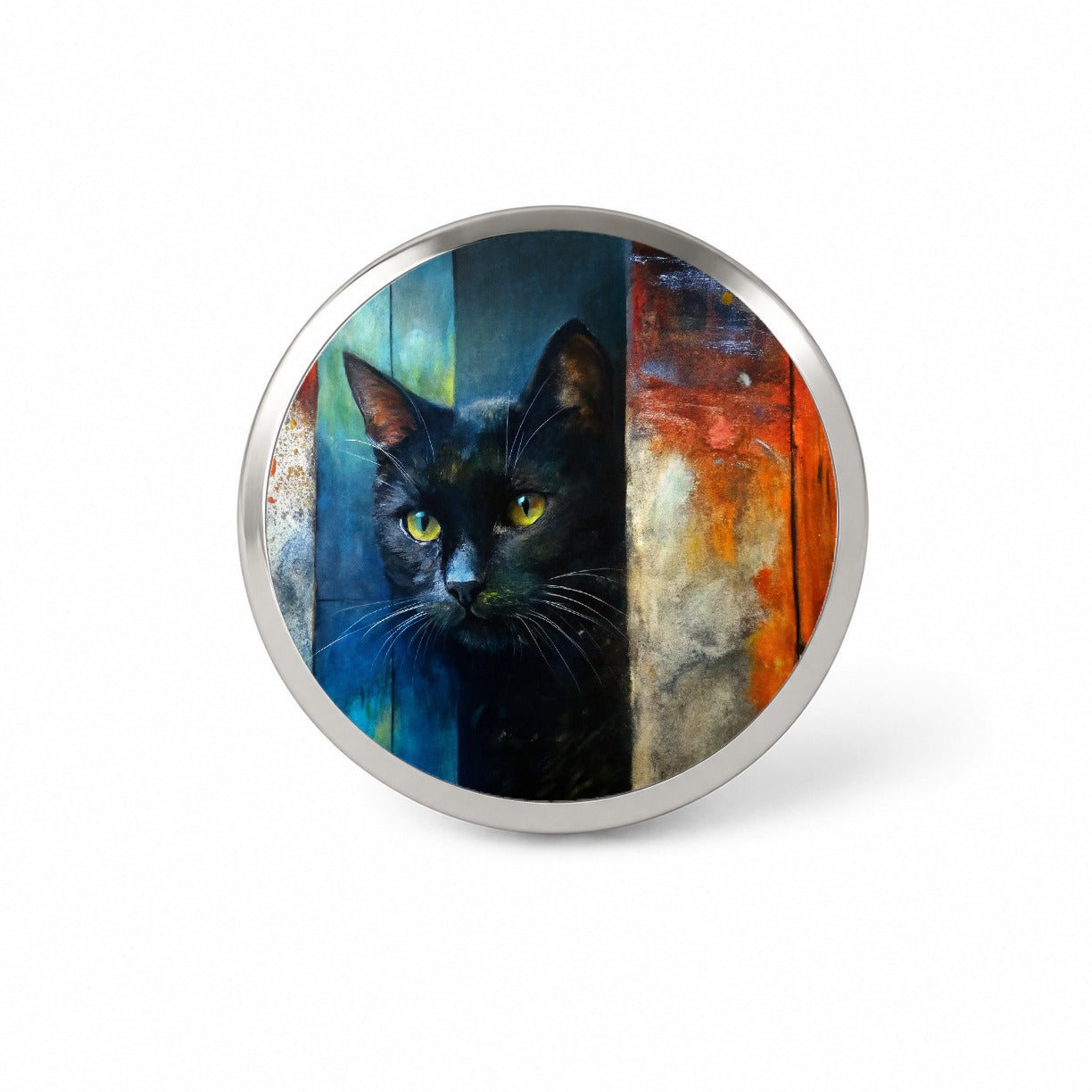 Black Cat Peaking Behind Door Abstract Art Novelty Hat Backpack Lapel Pin