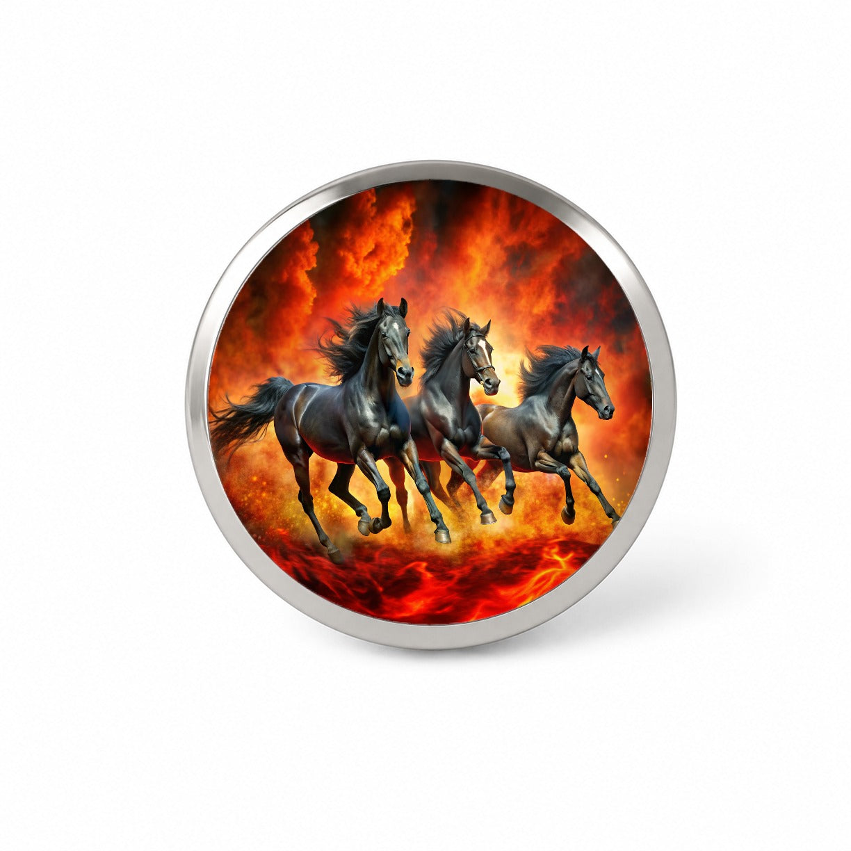 Black Horses Galloping Out of Fire Novelty Hat Backpack Lapel Pin