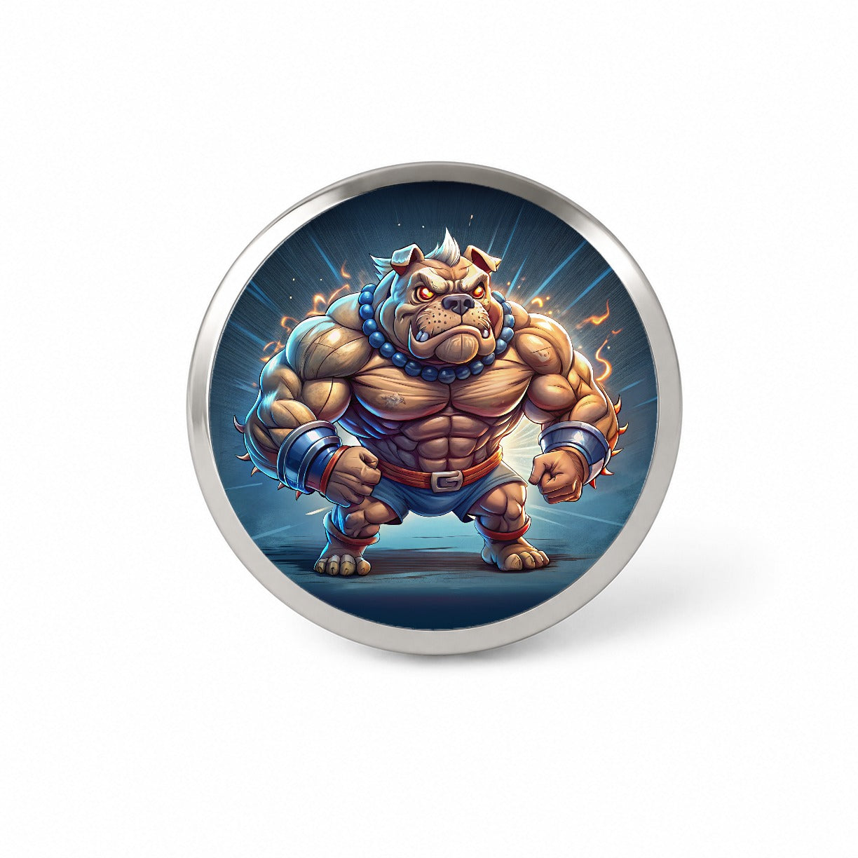 Bulldog With Huge Muscles Cartoon Novelty Hat Backpack Lapel Pin