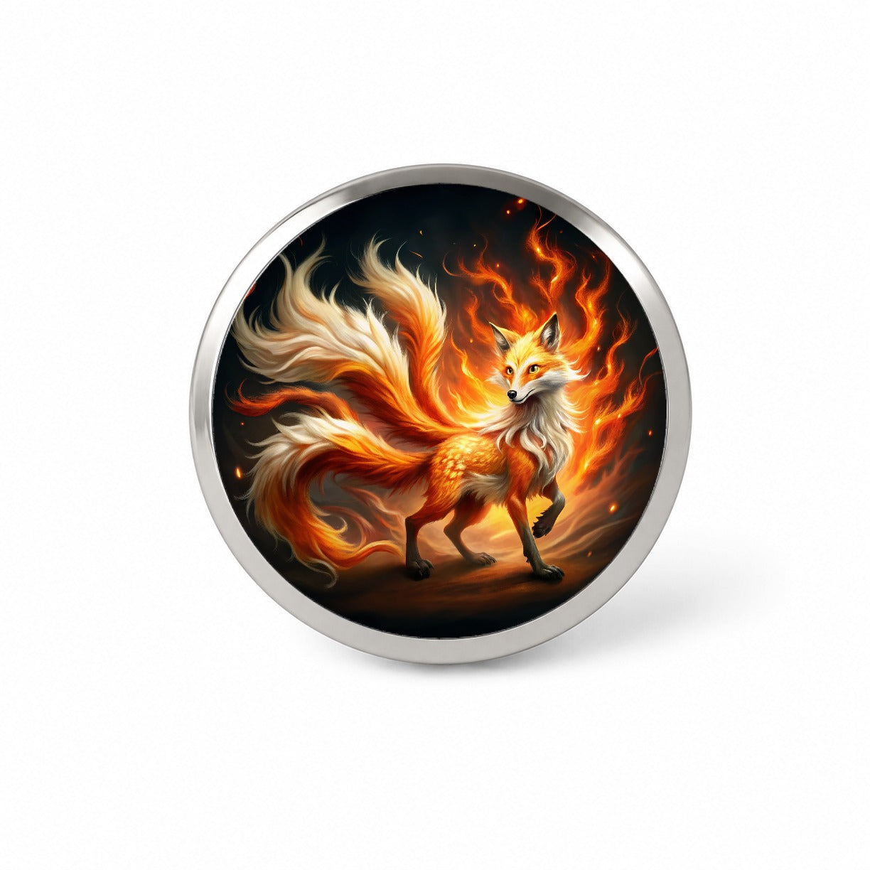 Flaming Fire Fox Kitsune Spirit Animal Novelty Hat Backpack Lapel Pin