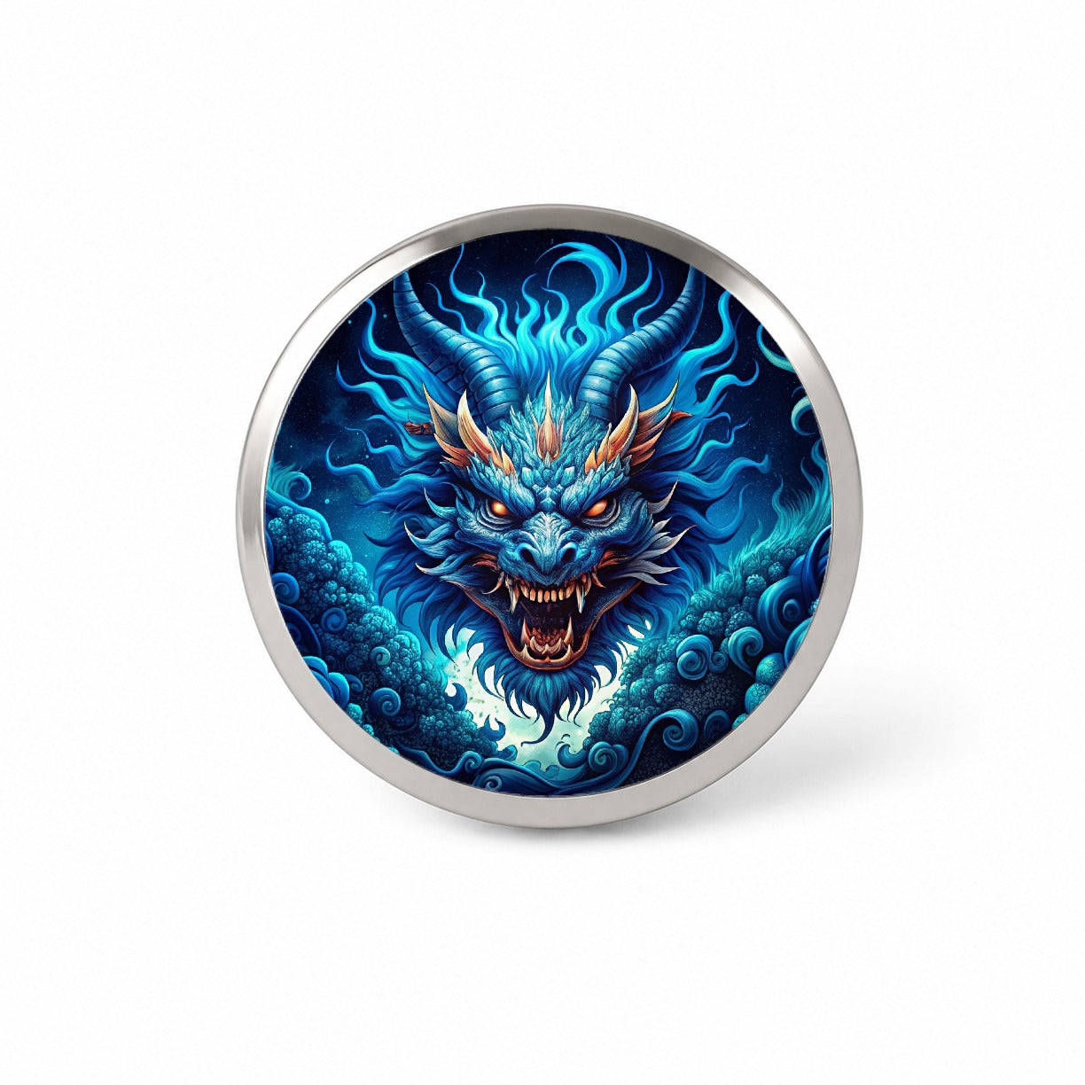Japanese Asian Blue Spirit Dragon Art Novelty Hat Backpack Lapel Pin
