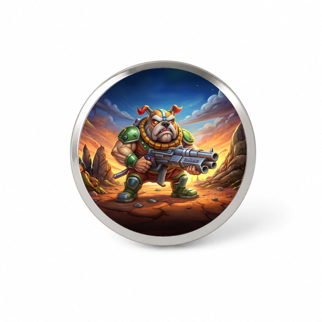 Sci-fi Cartoon Bulldog With Giant Gun Novelty Hat Backpack Lapel Pin