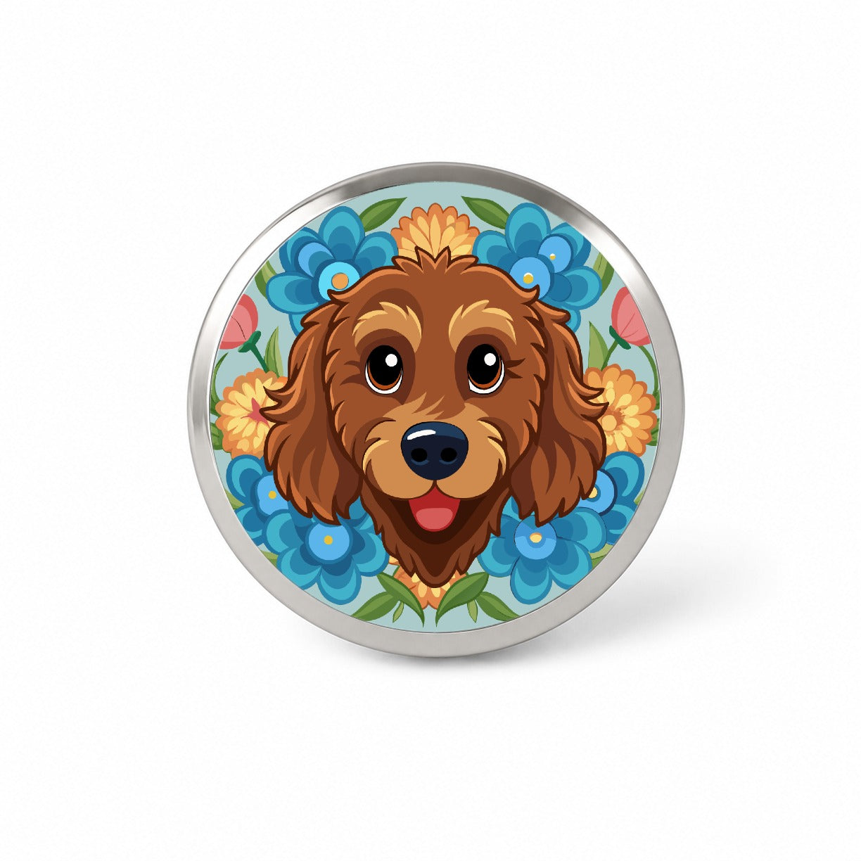 Brown Labradoodle Head Floral Motif Dog Novelty Hat Backpack Lapel Pin
