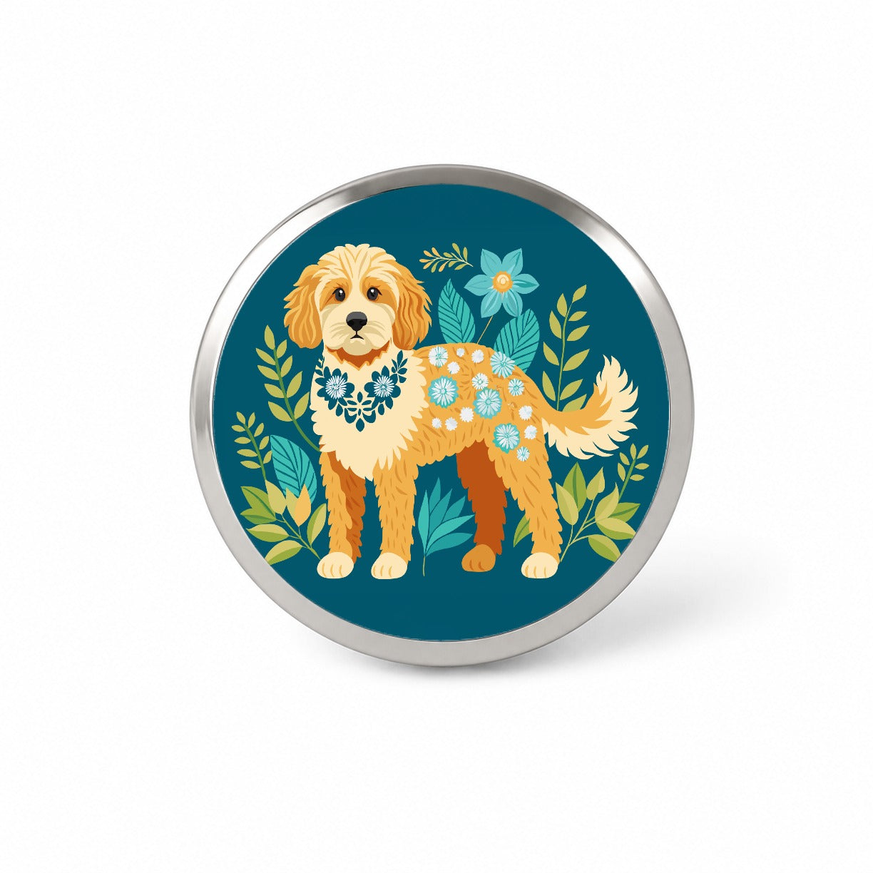 Cavapoo Floral Motif Dog Novelty Hat Backpack Lapel Pin