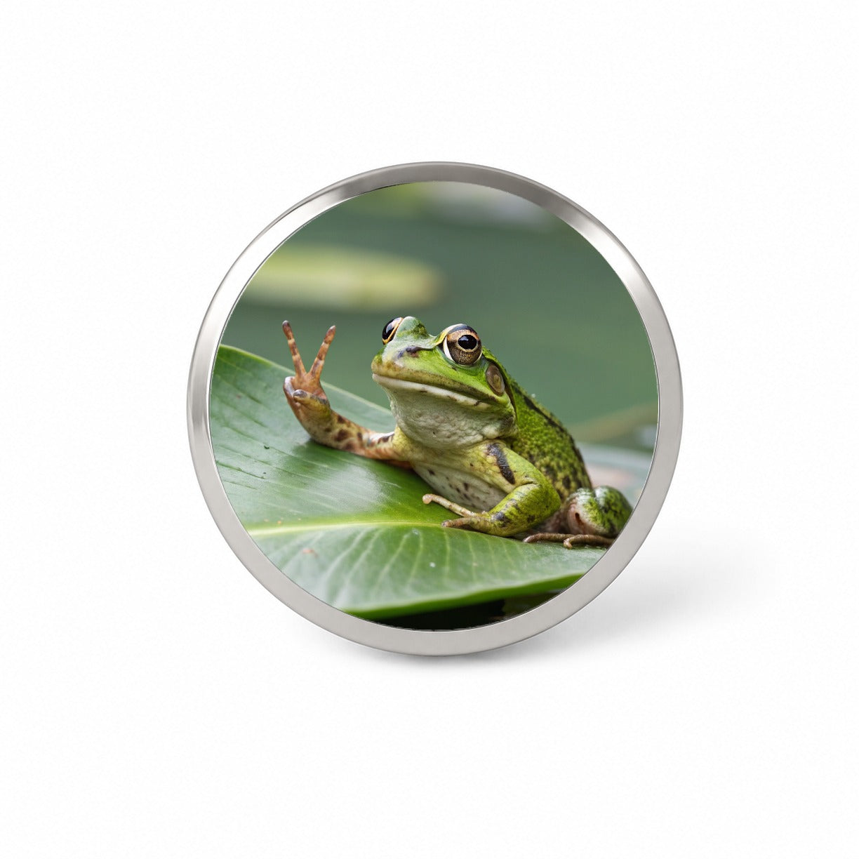 Frog Peace Sign Funny Novelty Hat Backpack Lapel Pin