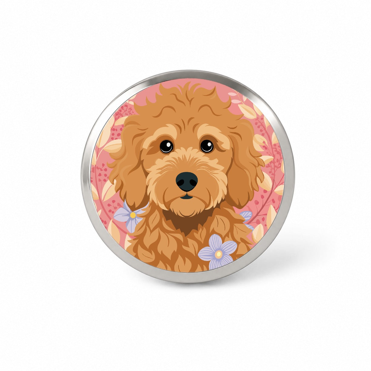 Golden Doodle Brown Head Floral Motif Pink Dog Novelty Hat Backpack Lapel Pin