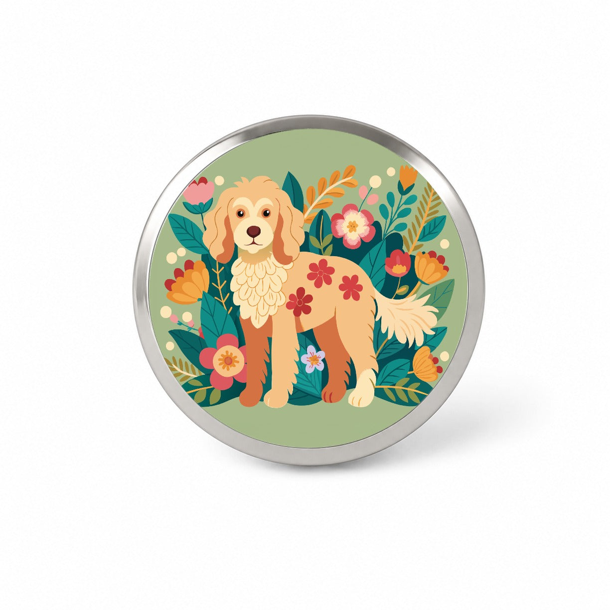 Labradoodle Floral Motif Dog Novelty Hat Backpack Lapel Pin