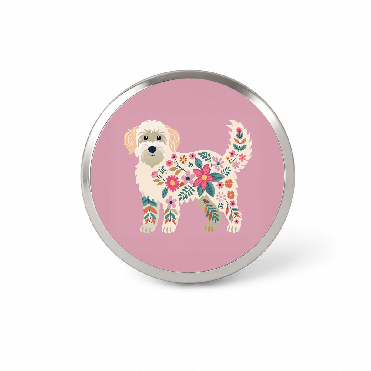 Labradoodle Floral Motif Pink Cute Dog Novelty Hat Backpack Lapel Pin