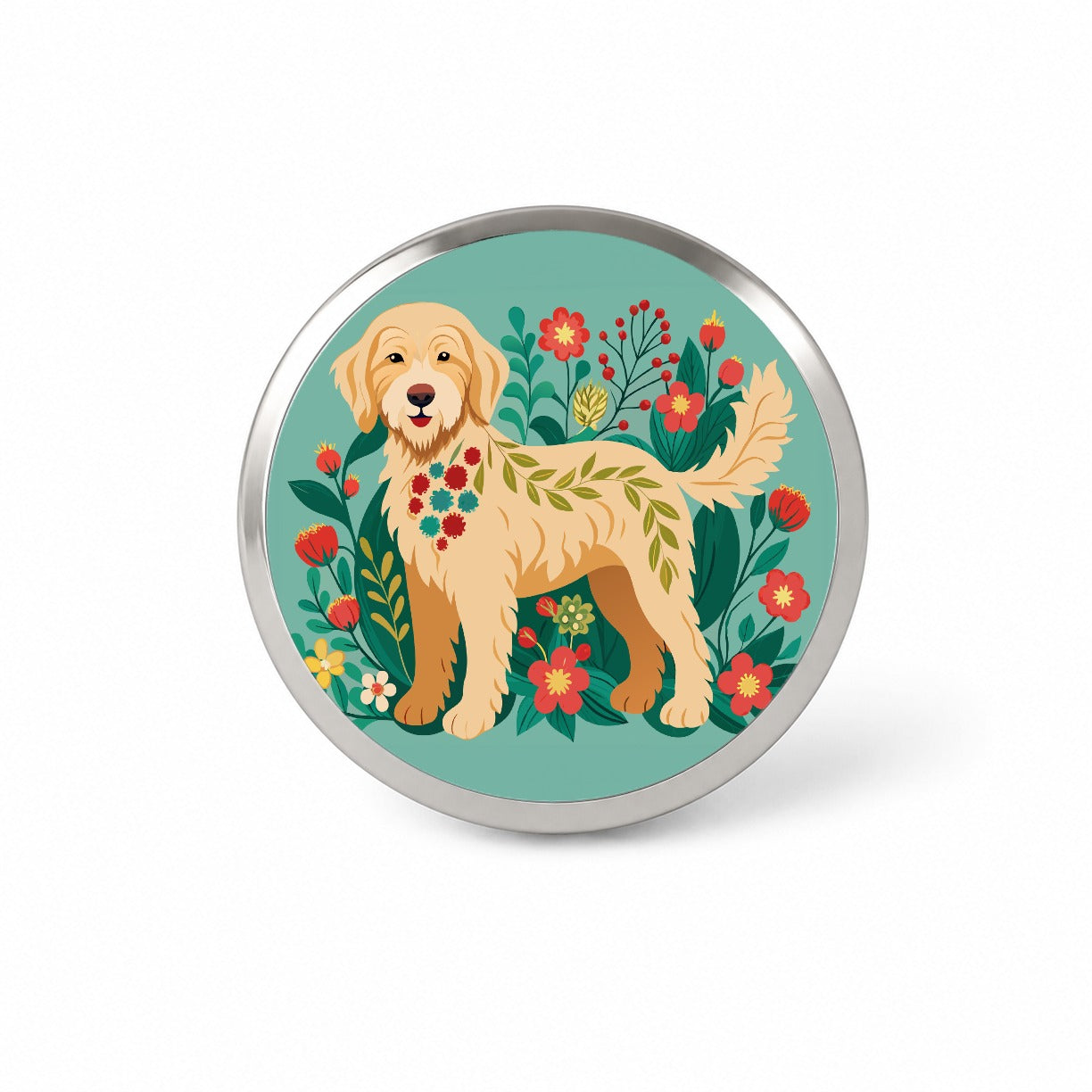 Labradoodle Floral Motif Tan Dog Novelty Hat Backpack Lapel Pin