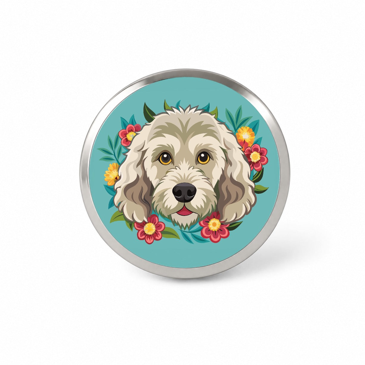 Labradoodle Head Floral Motif Dog Novelty Hat Backpack Lapel Pin