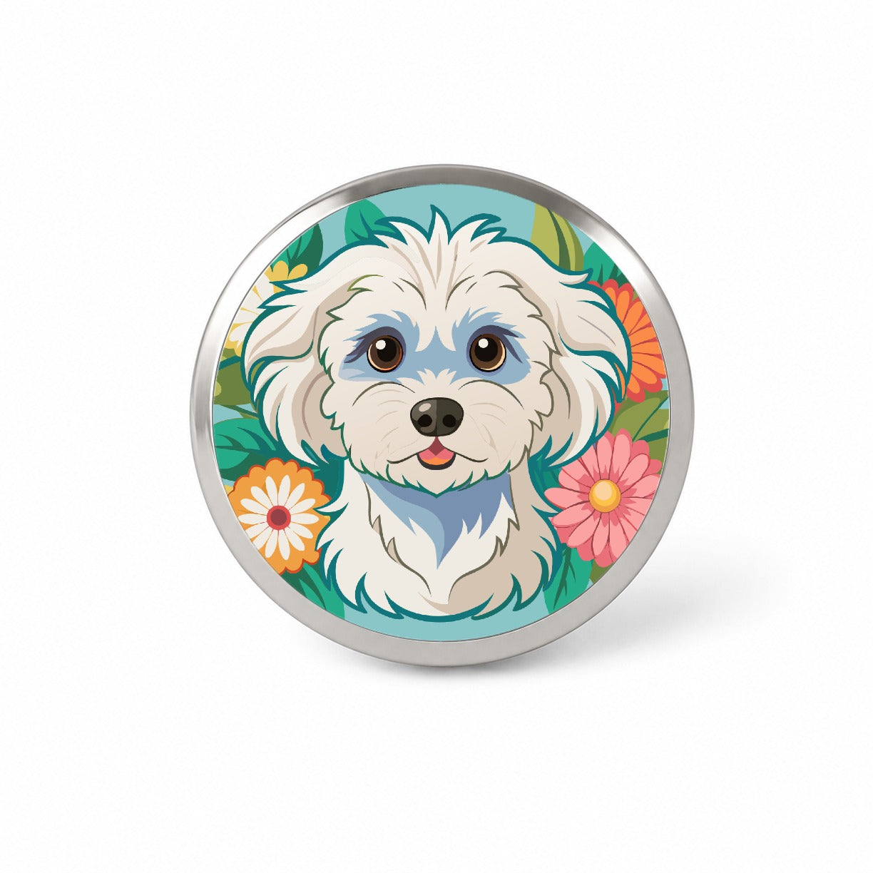 Maltipoo Floral Motif Dog Cute Novelty Hat Backpack Lapel Pin