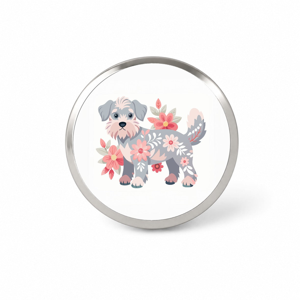 Schnoodle Floral Motif Dog Novelty Hat Backpack Lapel Pin