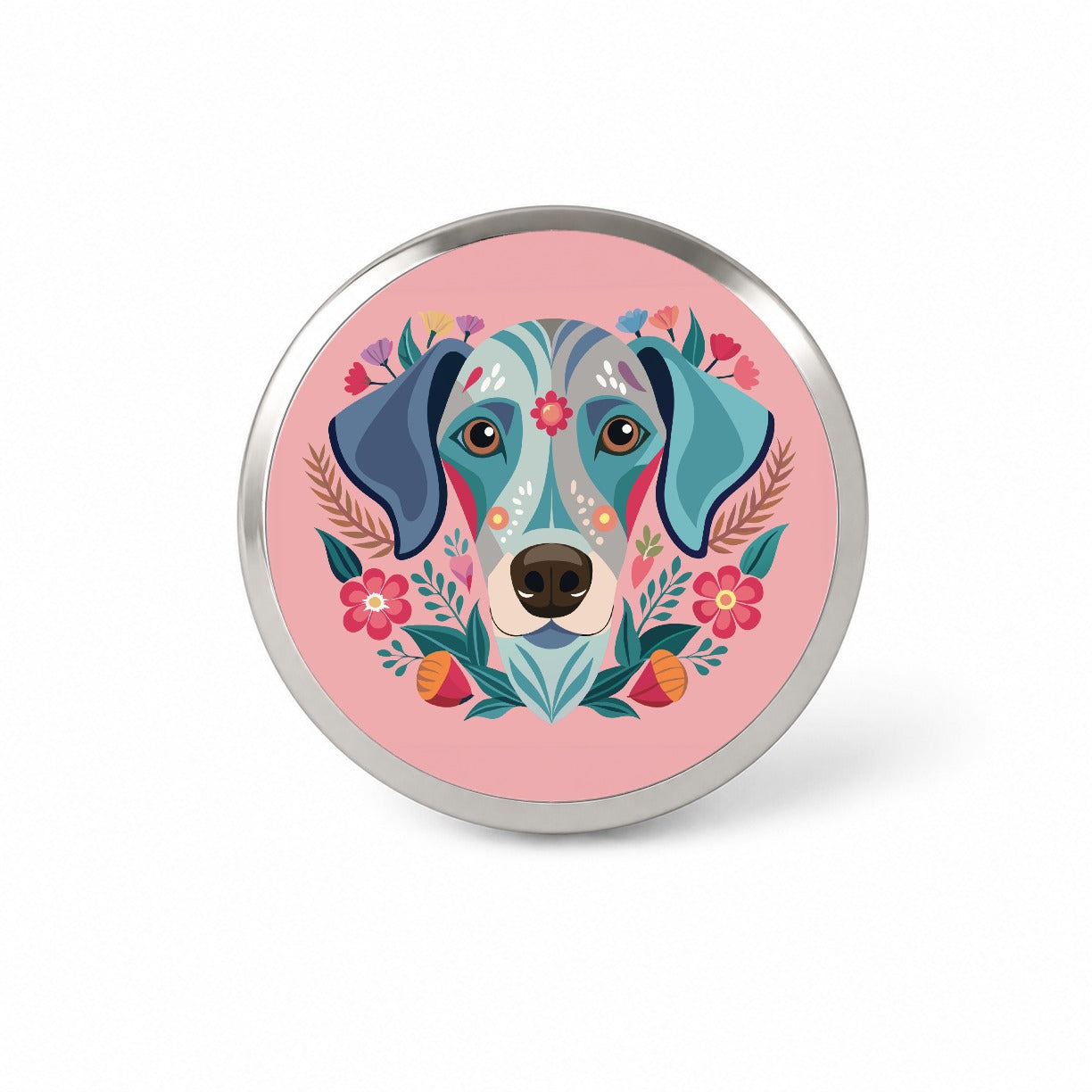 Weimador Head Floral Motif Light Pink Dog Novelty Hat Backpack Lapel Pin