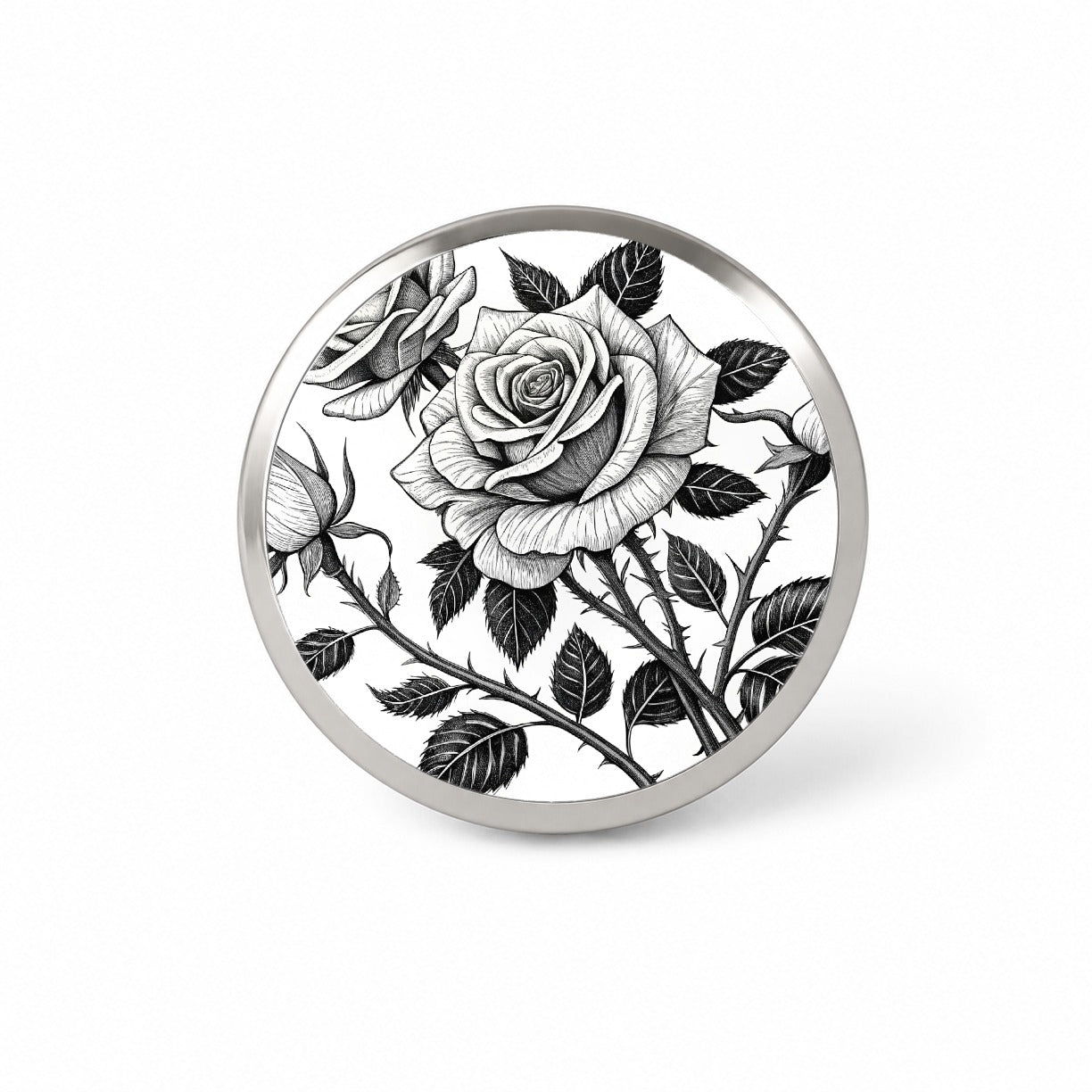 Black White Roses Novelty Hat Backpack Lapel Pin