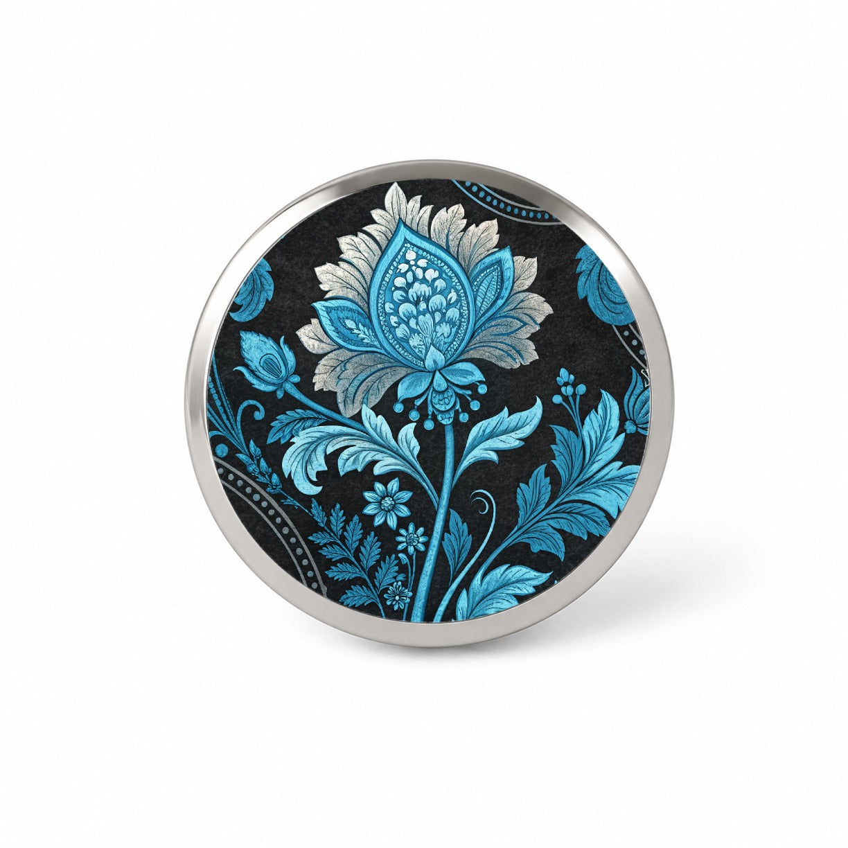 Blue Damask On Black Novelty Hat Backpack Lapel Pin