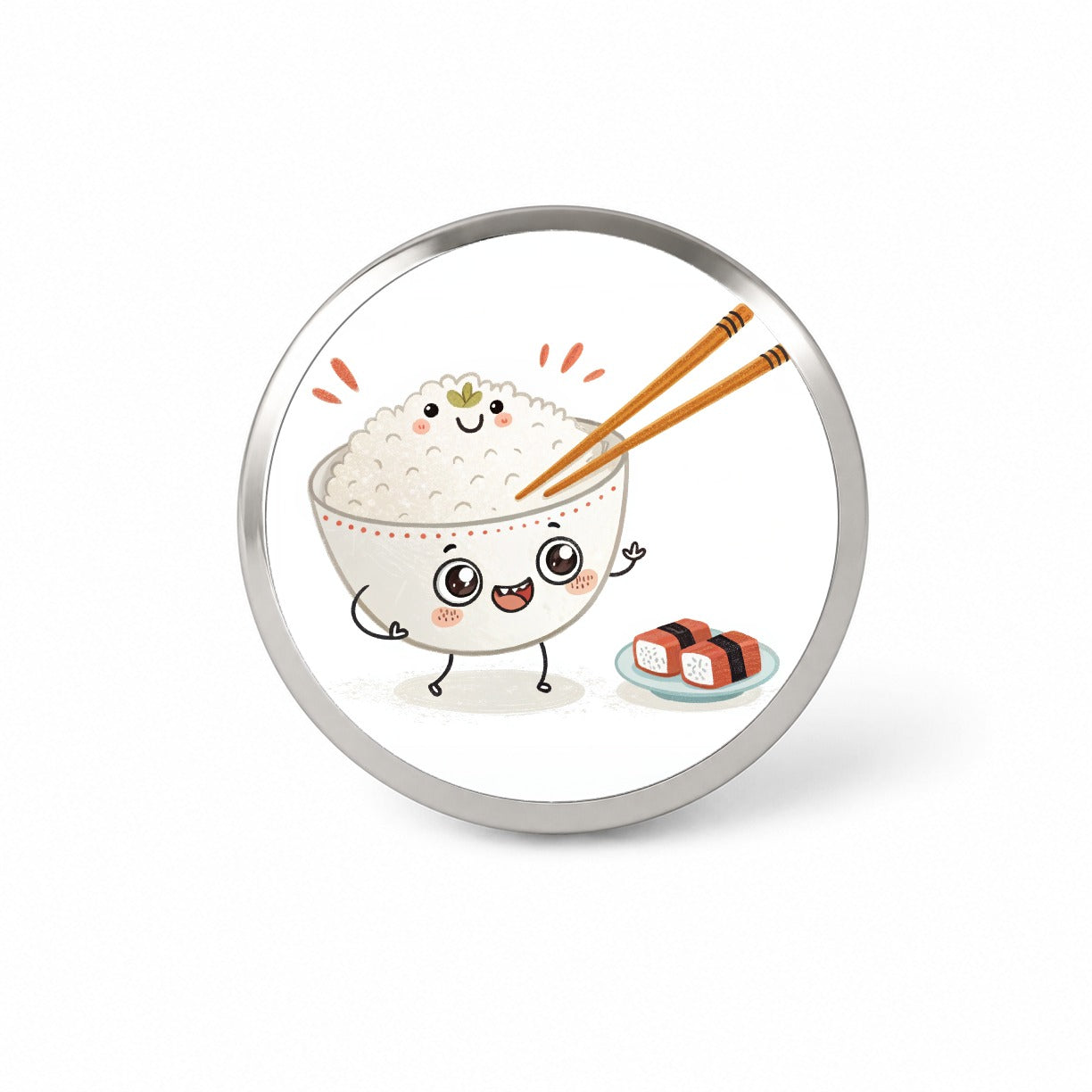 Kawaii White Rice Chopsticks Sushi Novelty Hat Backpack Lapel Pin