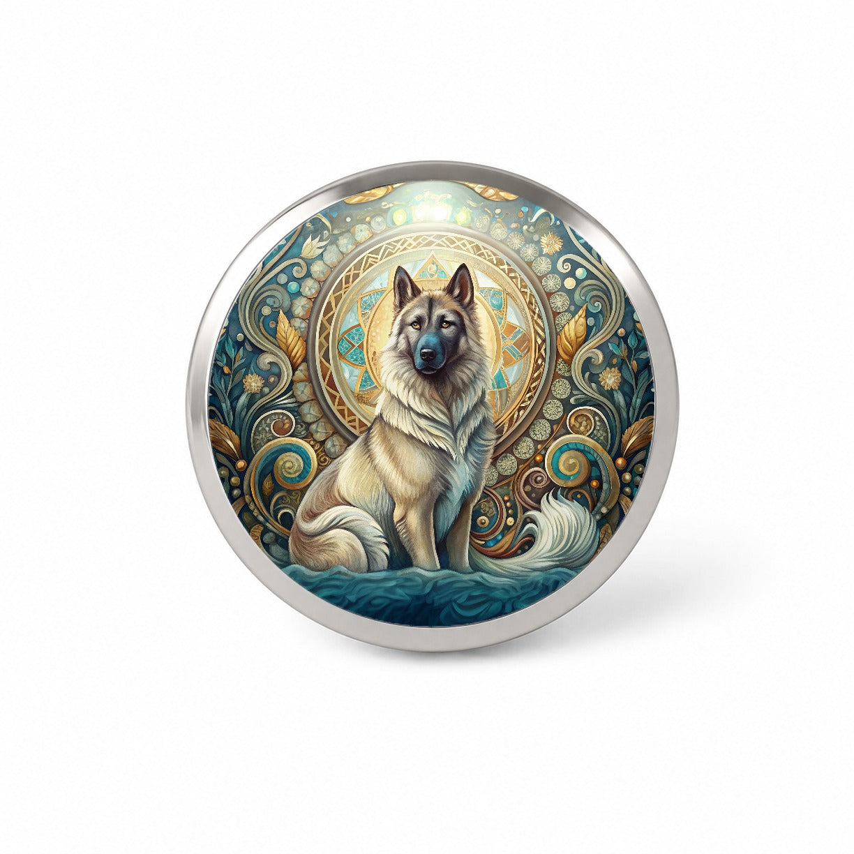 Norwegian Elkhound Dog Art Nouveau Novelty Hat Backpack Lapel Pin