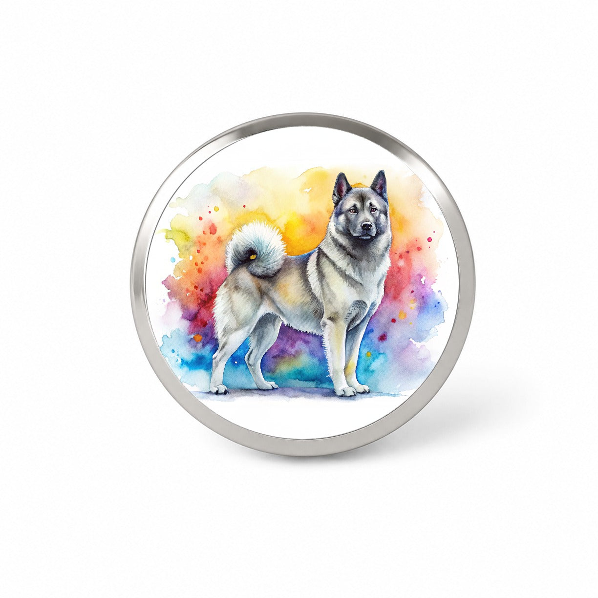 Norwegian Elkhound Dog Watercolor Style Novelty Hat Backpack Lapel Pin