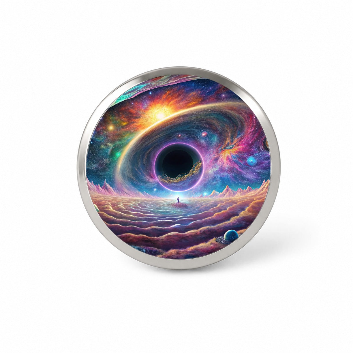 Psychedelic Black Hole Galaxy Space Vibrant Colors Novelty Hat Backpack Lapel Pin