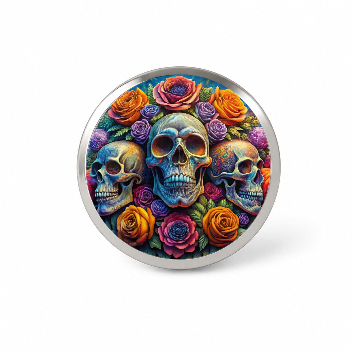 Psychedelic Colorful Skulls And Roses Novelty Hat Backpack Lapel Pin