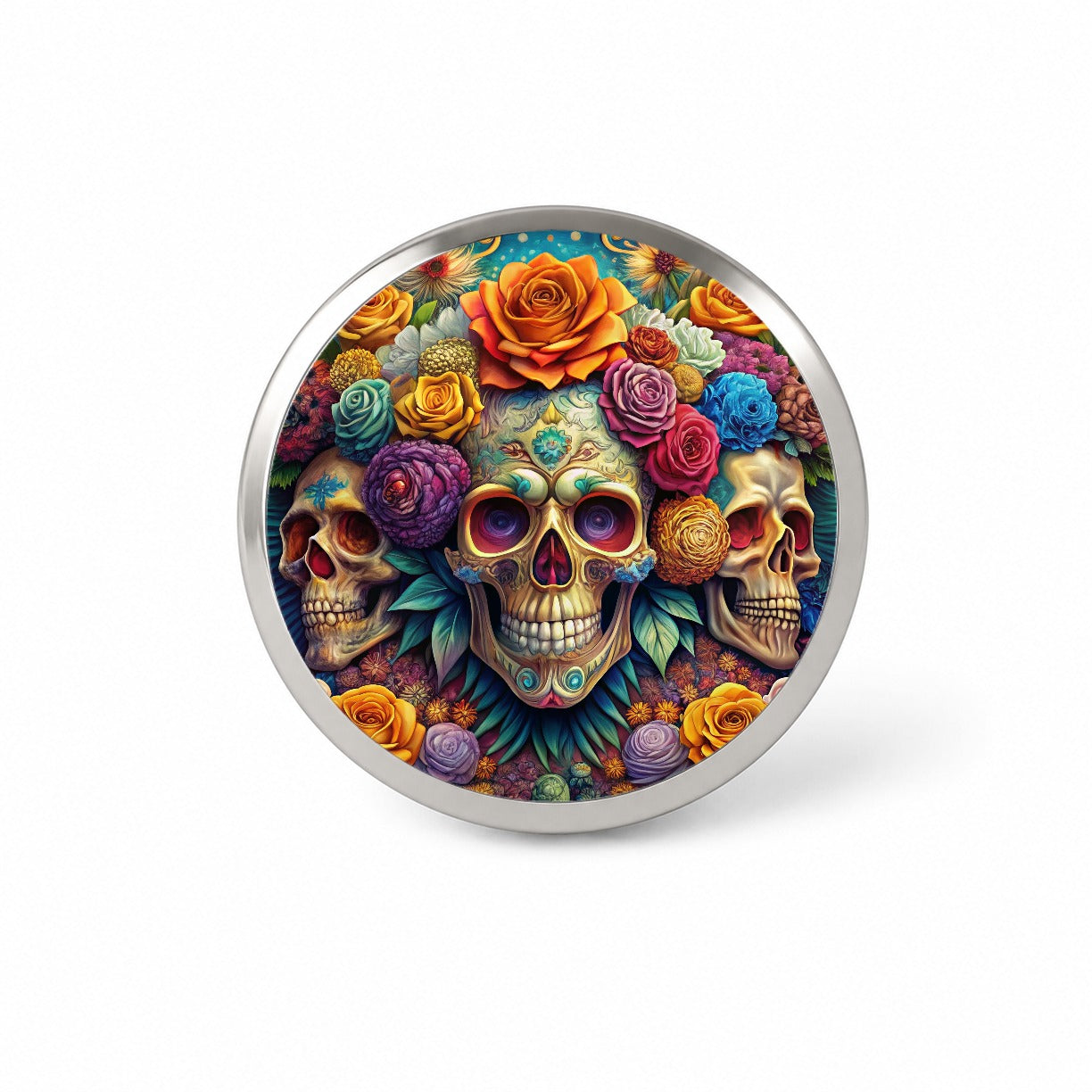 Psychedelic Colorful Skulls Flowers And Roses Novelty Hat Backpack Lapel Pin