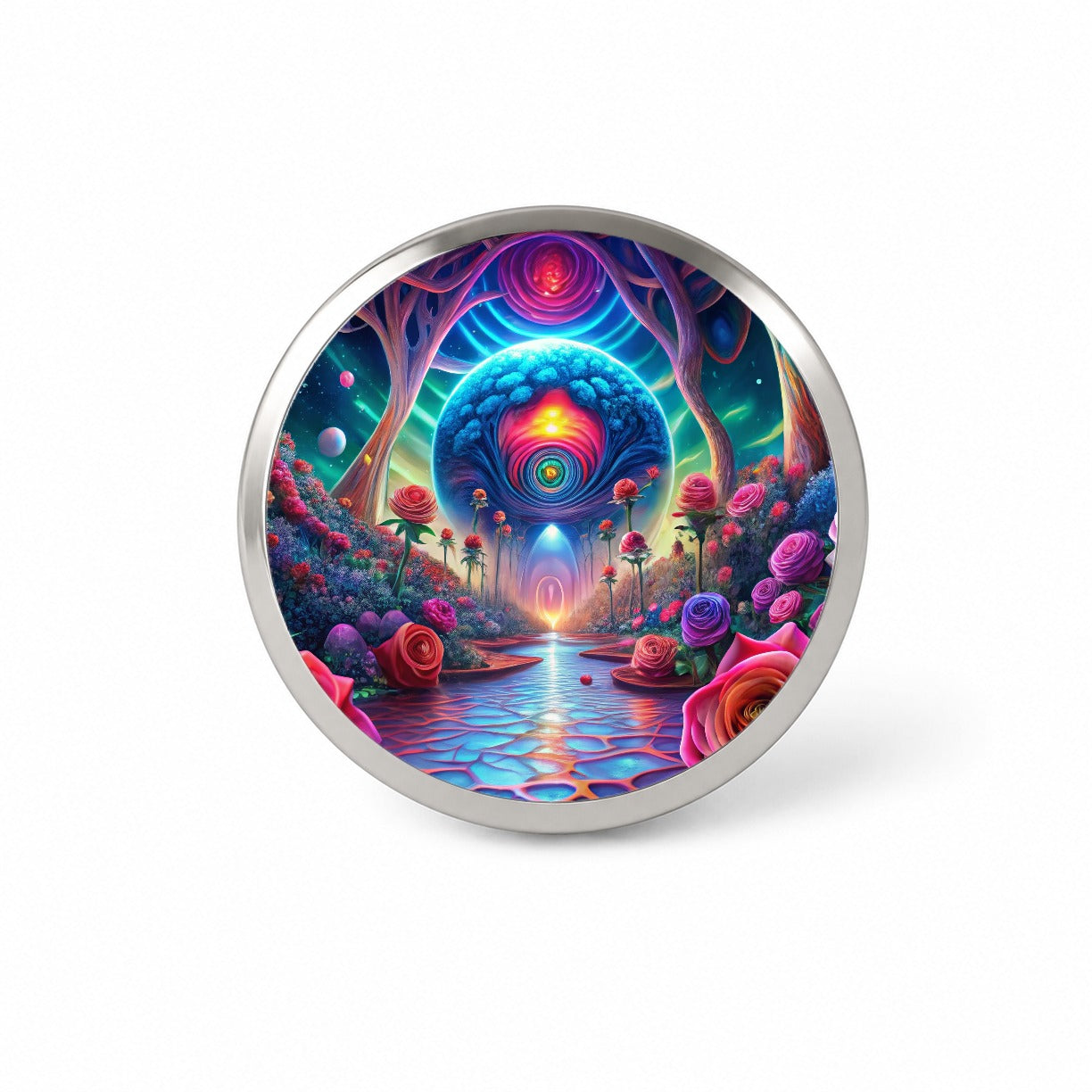 Psychedelic Lots of Colorful Roses Design Novelty Hat Backpack Lapel Pin
