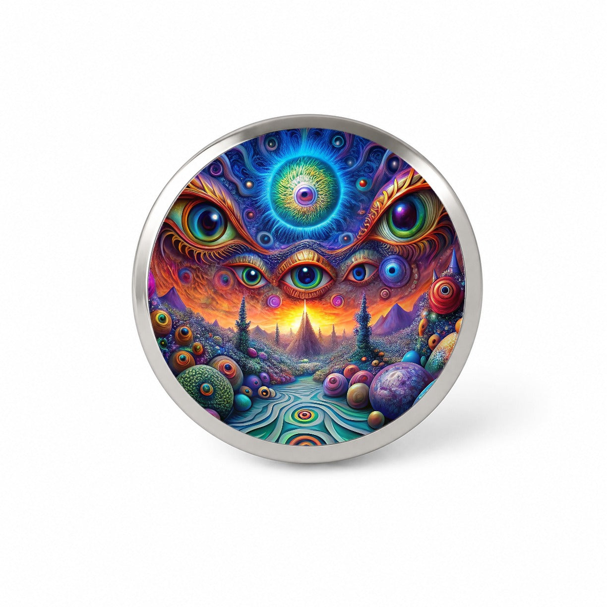 Psychedelic Lots of Eyes Vibrant Colors Novelty Hat Backpack Lapel Pin
