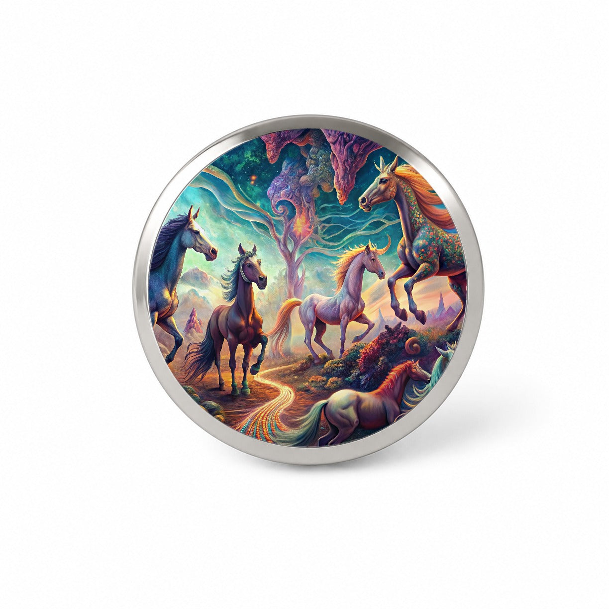 Psychedelic Lots of Horses Vibrant Colors Novelty Hat Backpack Lapel Pin