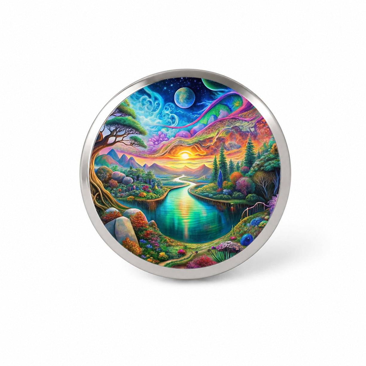 Psychedelic Nature Lake Vibrant Colors Novelty Hat Backpack Lapel Pin