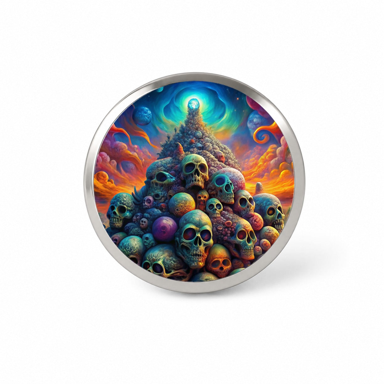 Psychedelic Pile Of Skulls Vibrant Colors Novelty Hat Backpack Lapel Pin