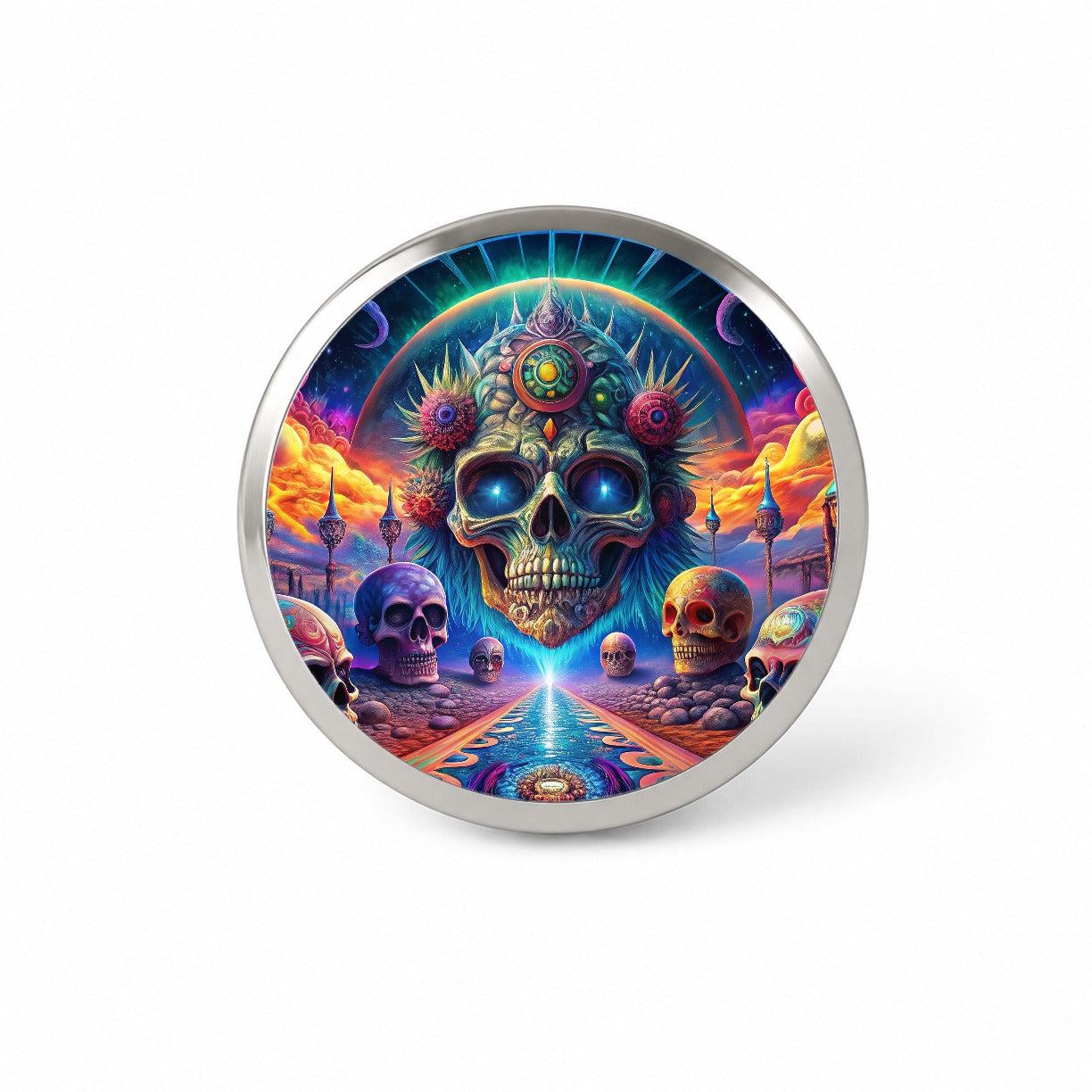 Psychedelic Skulls Design Novelty Hat Backpack Lapel Pin