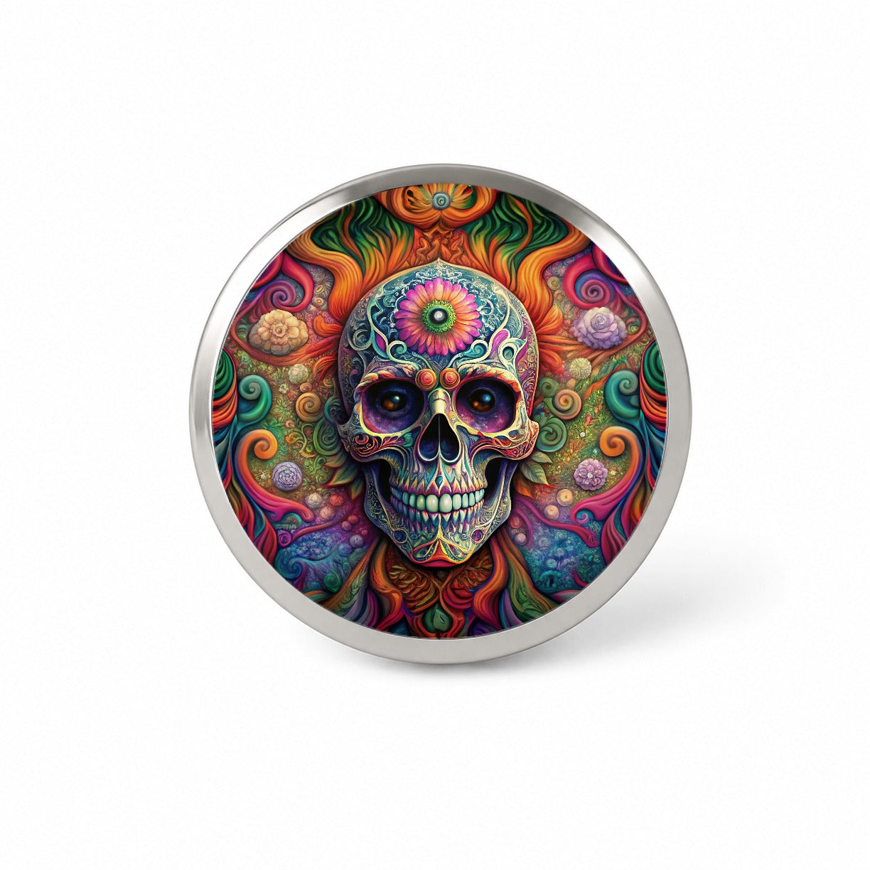 Psychedelic Sugar Skull Day of the Dead Novelty Hat Backpack Lapel Pin