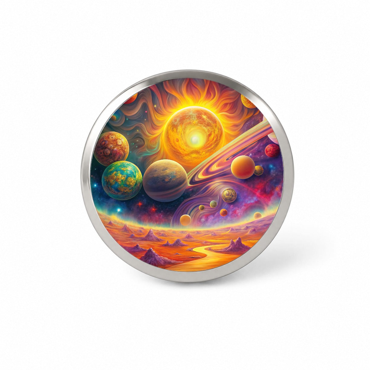 Psychedelic Sun And Planets Solar System Novelty Hat Backpack Lapel Pin