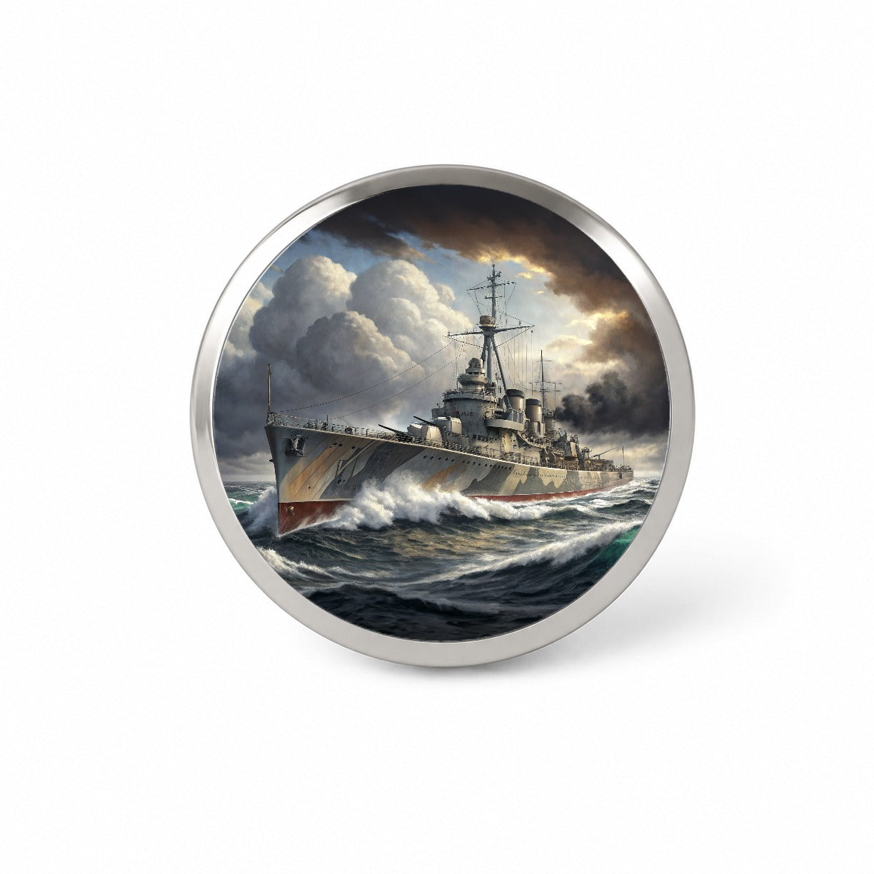 WWII Destroyer at Sea Novelty Hat Backpack Lapel Pin