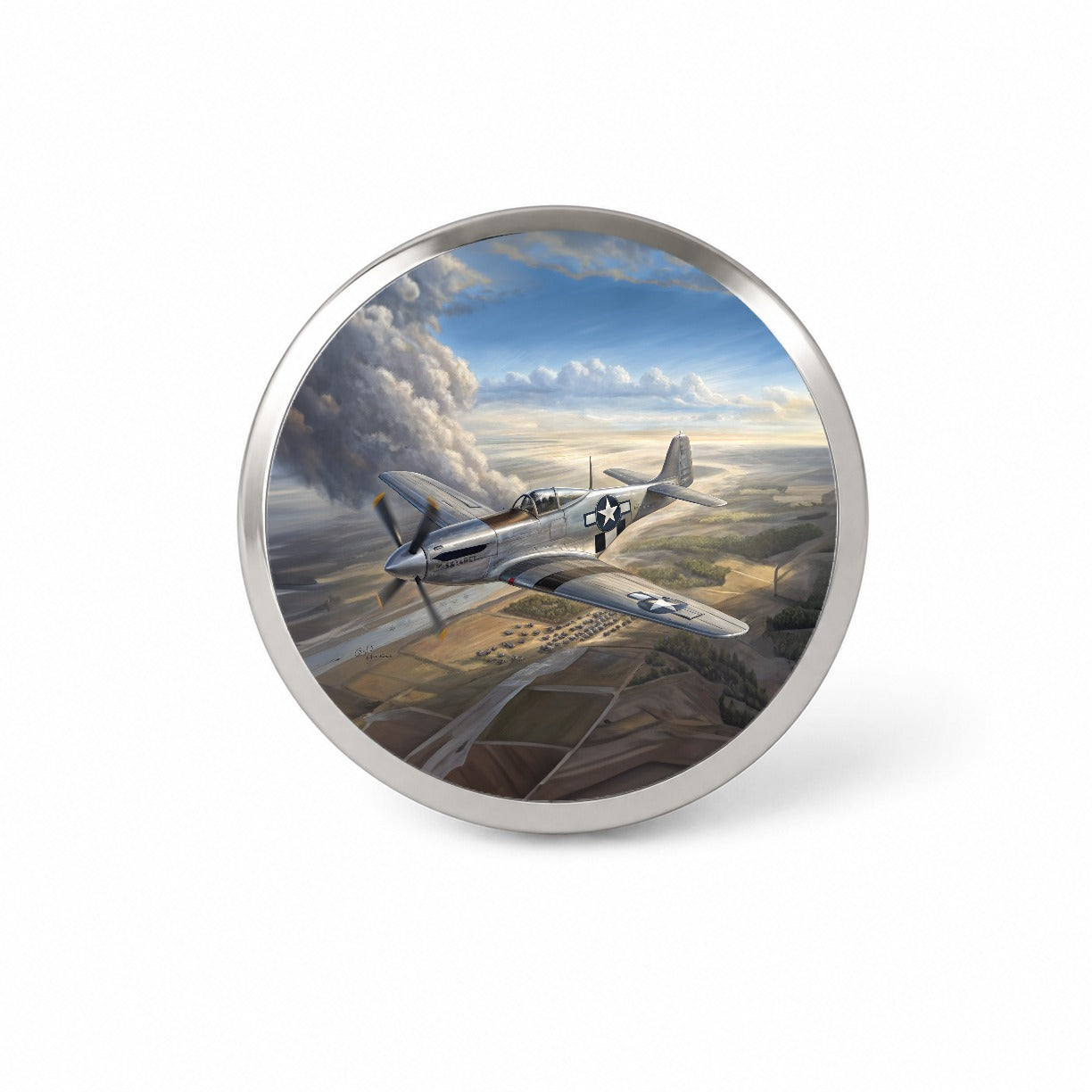WWII Mustang Fighter Plane In Flight Novelty Hat Backpack Lapel Pin