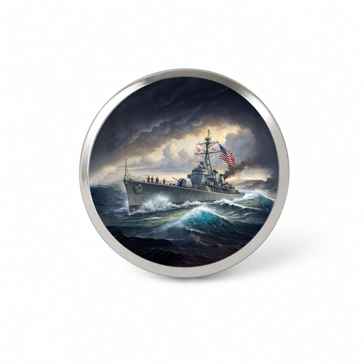 WWII US Navy Destroyer at Sea Novelty Hat Backpack Lapel Pin