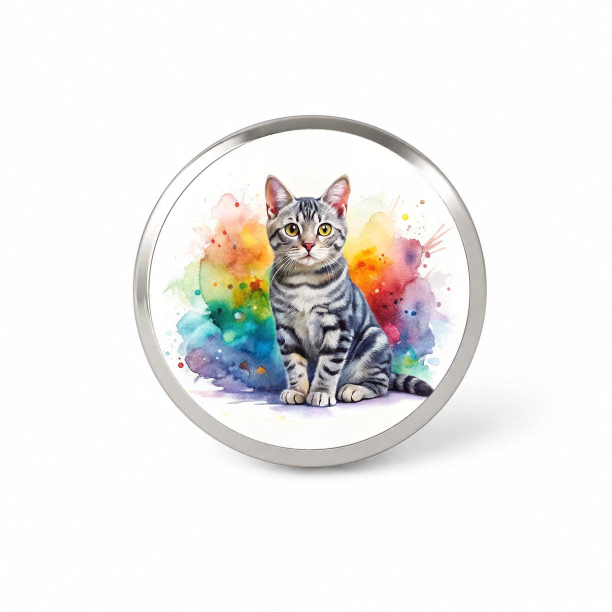 American Shorthair Cat Watercolor Style Novelty Hat Backpack Lapel Pin