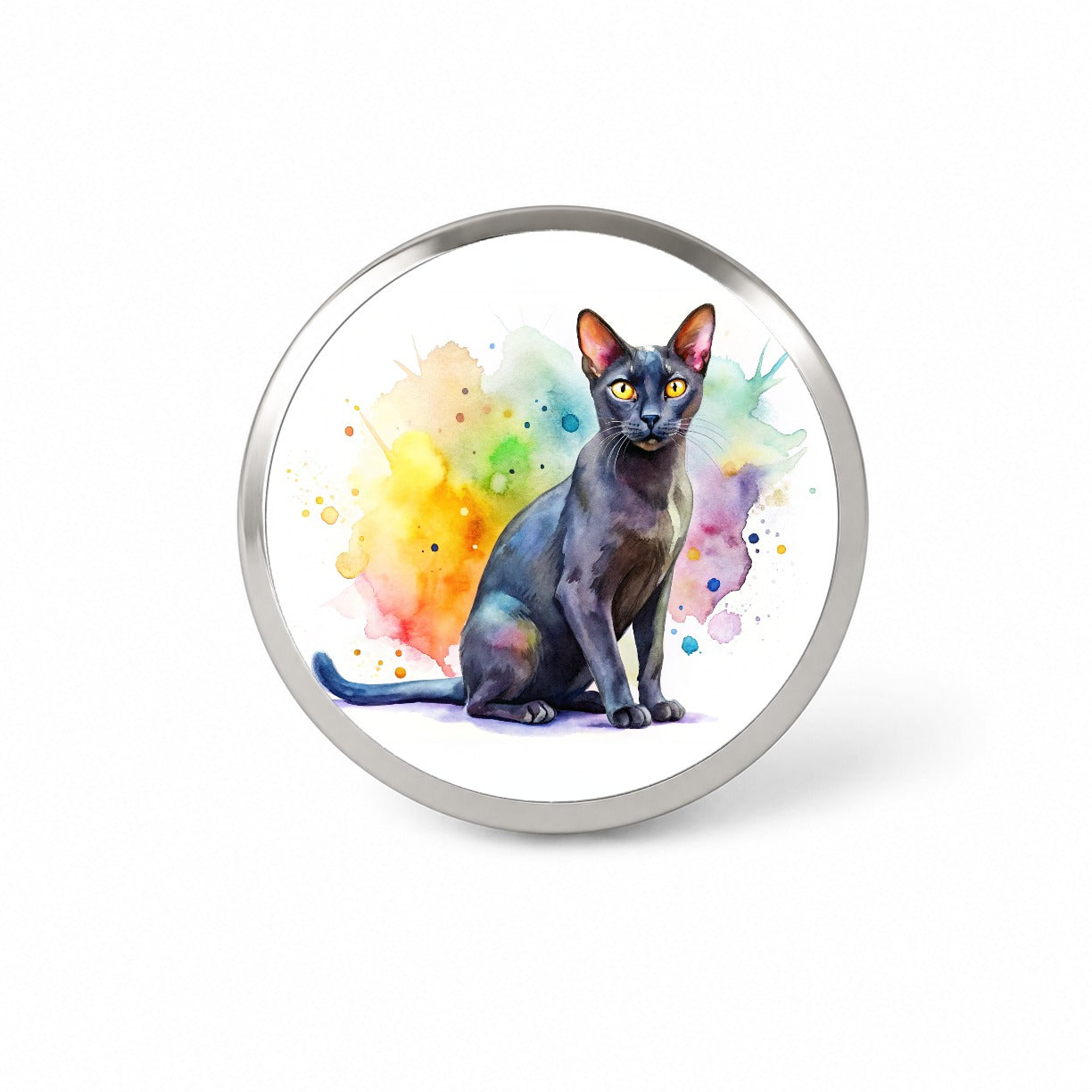 Bombay Black Cat Watercolor Style Novelty Hat Backpack Lapel Pin