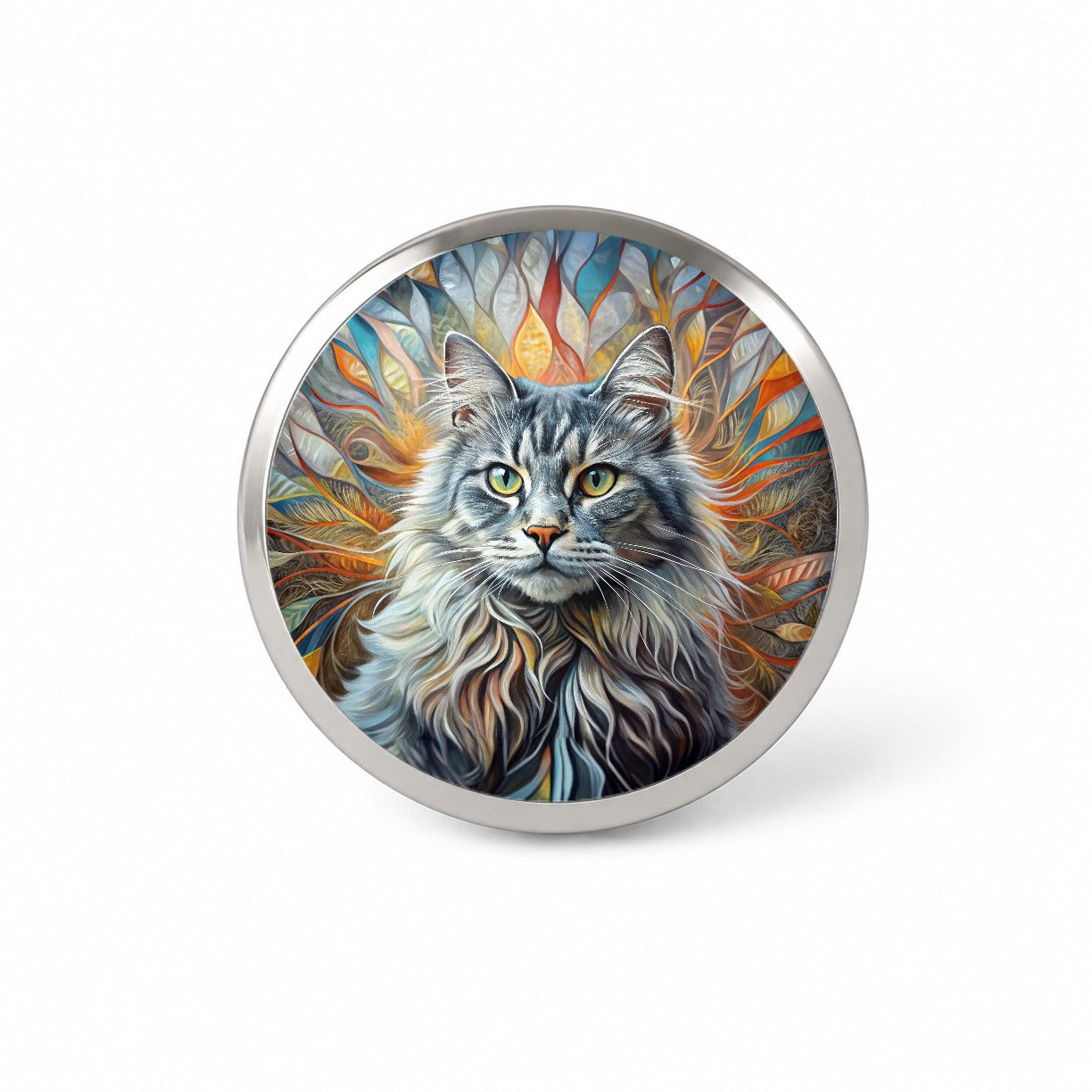 British Longhair Gray Cat Abstract Art Novelty Hat Backpack Lapel Pin