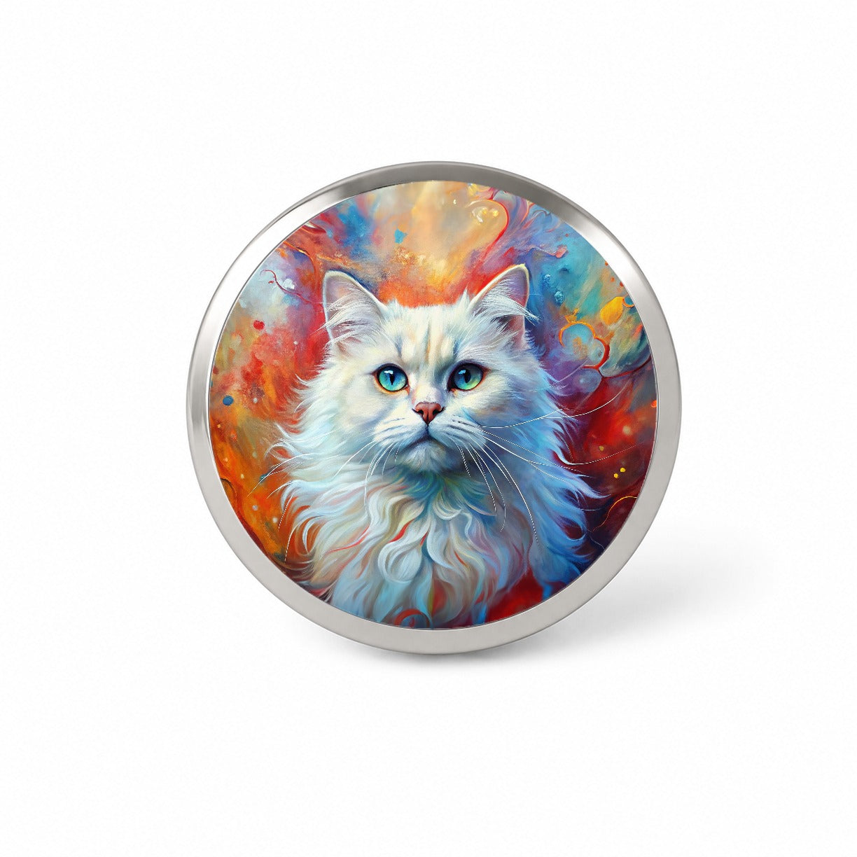 British Longhair White Cat Abstract Art Novelty Hat Backpack Lapel Pin