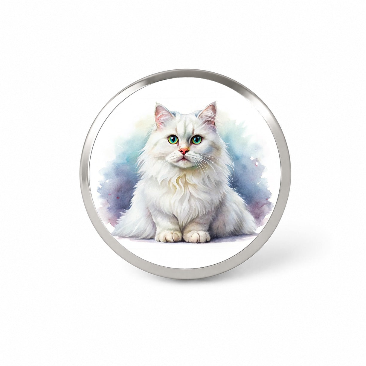 British Longhair White Cat Watercolor Style Novelty Hat Backpack Lapel Pin
