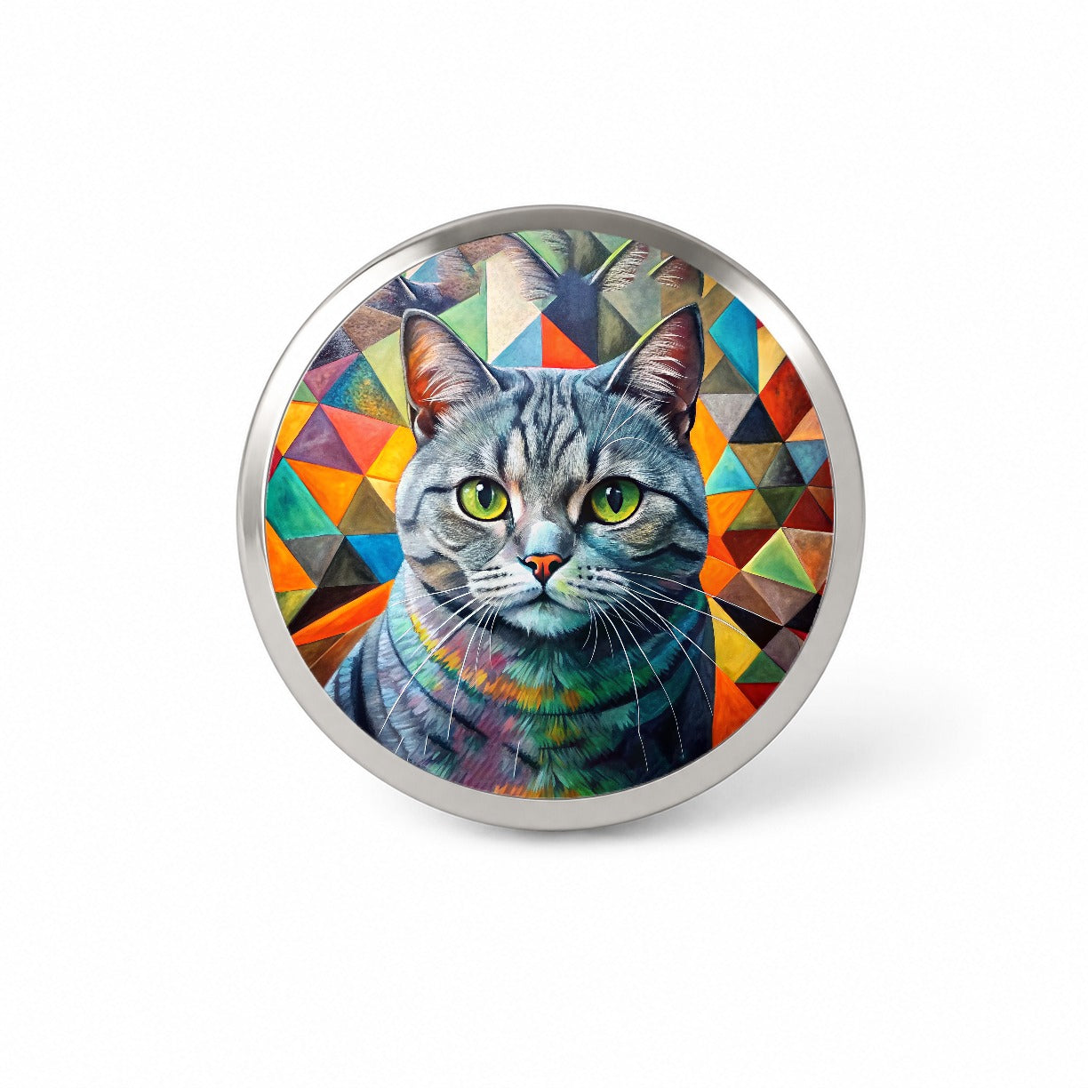 British Shorthair Gray Cat Abstract Art Novelty Hat Backpack Lapel Pin