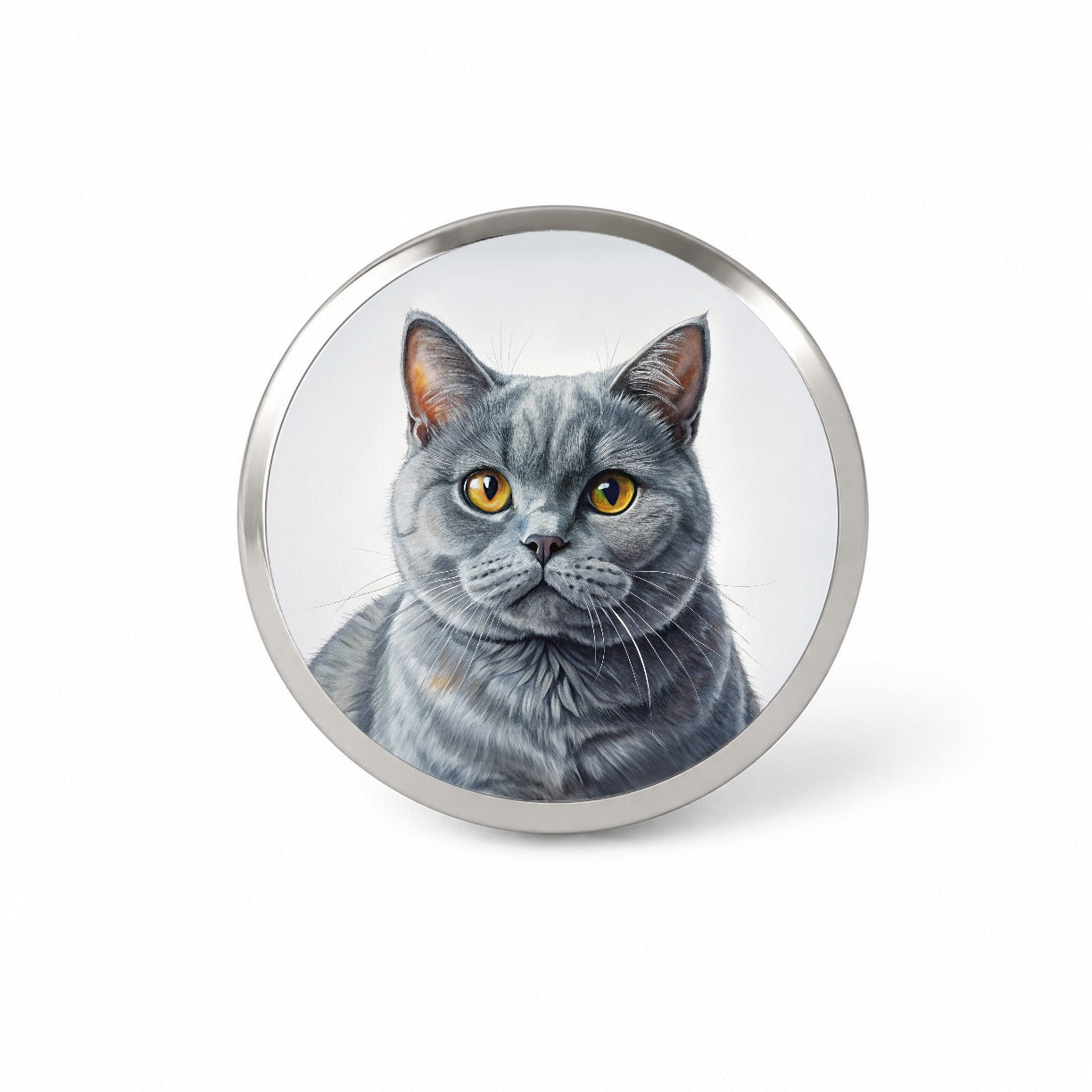 British Shorthair Gray Cat Illustration Novelty Hat Backpack Lapel Pin