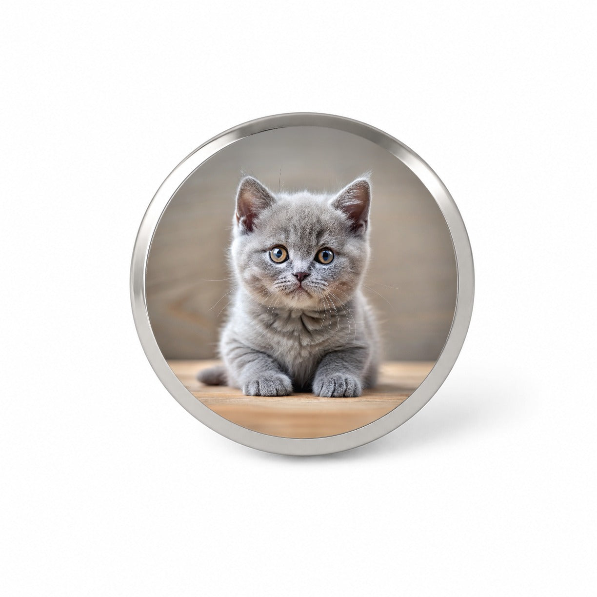 British Shorthair Gray Cat Kitten Photo Novelty Hat Backpack Lapel Pin