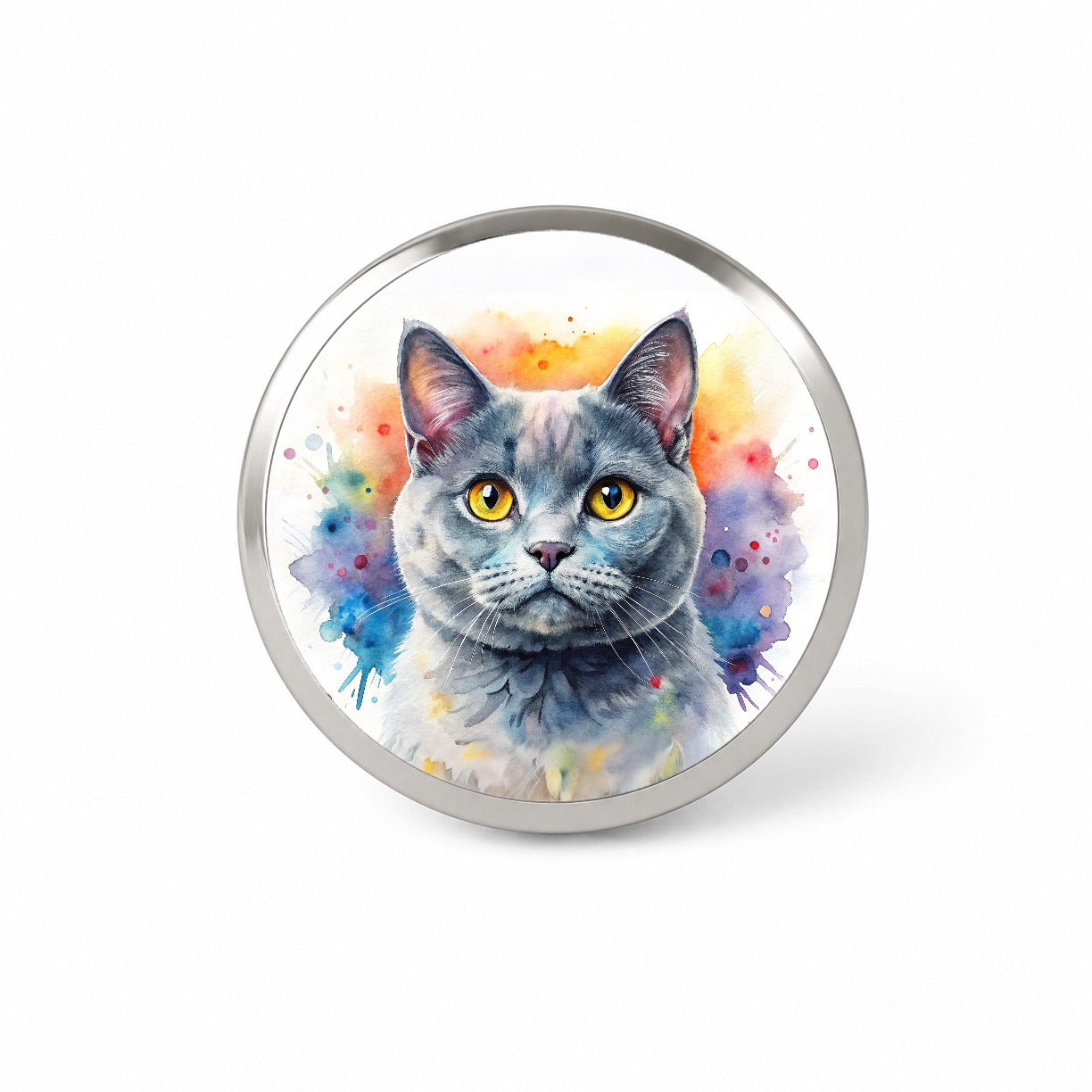British Shorthair Gray Cat Watercolor Style Novelty Hat Backpack Lapel Pin